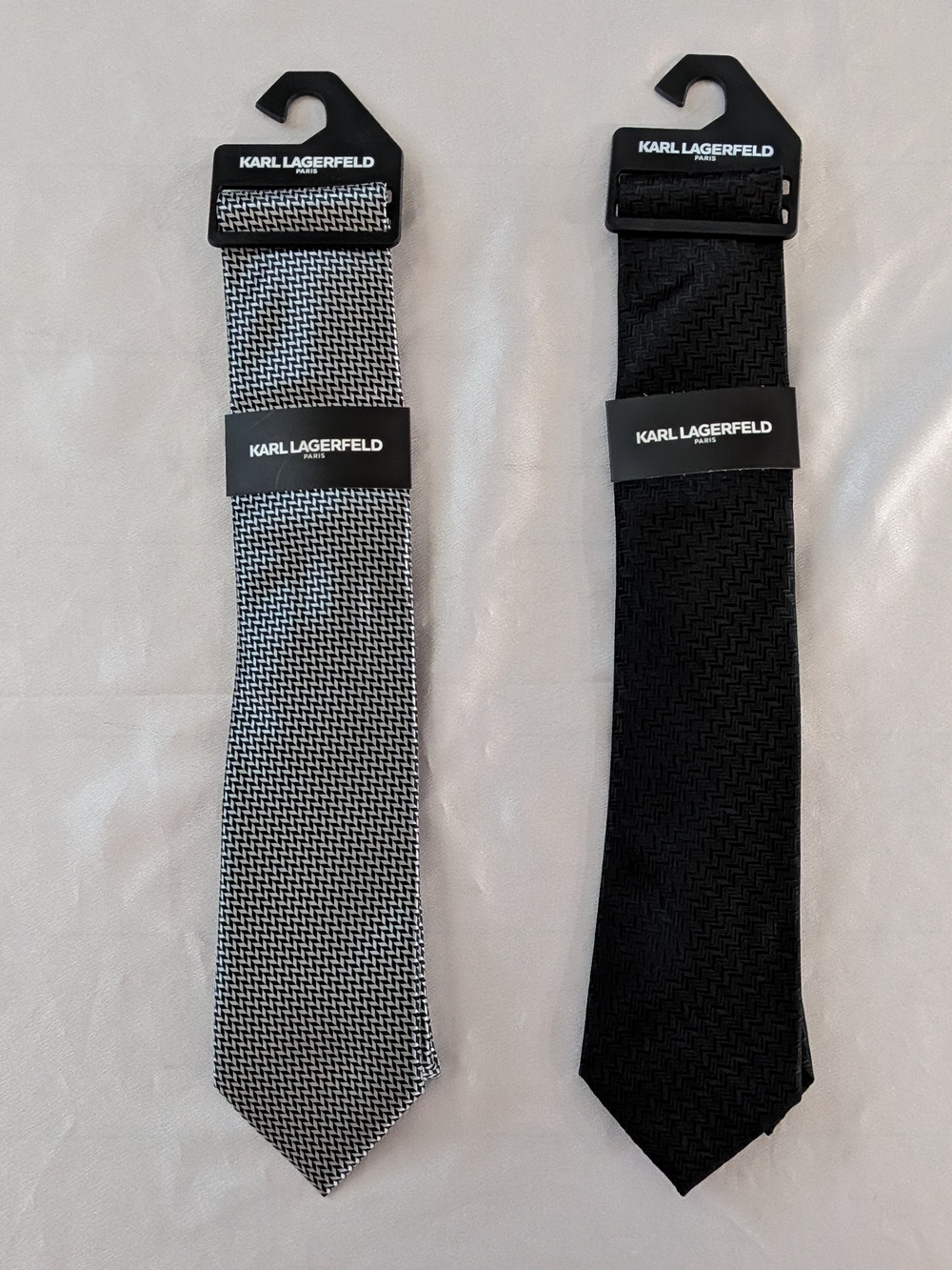 New Karl Lagerfeld Paris Men's Black and Gray Print Ties Set of 2